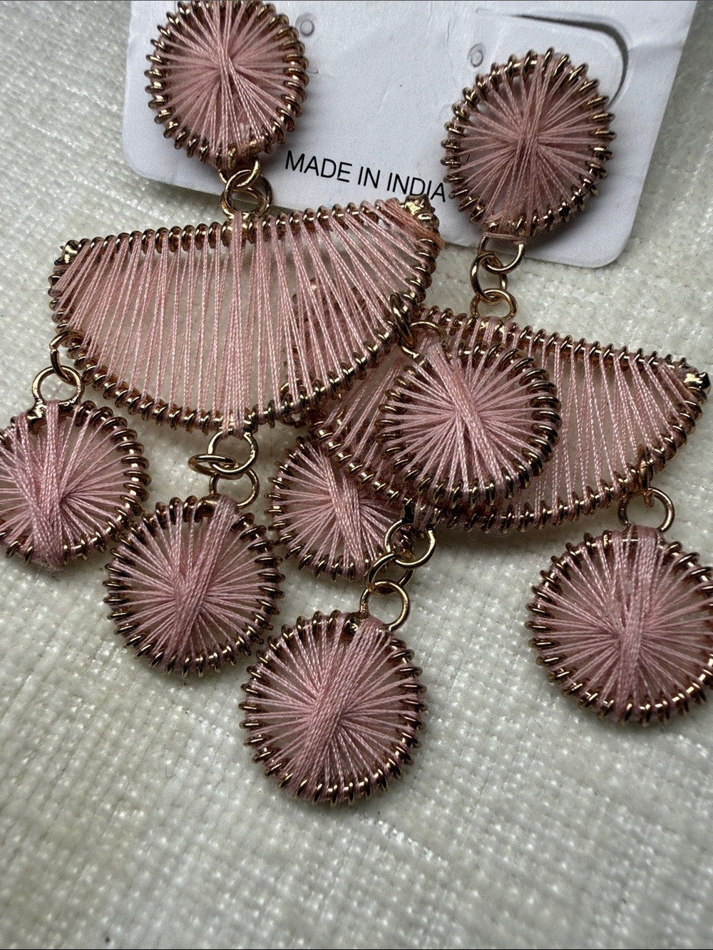 Pink Threadwork Dangle Earrings - Picture 3 of 3